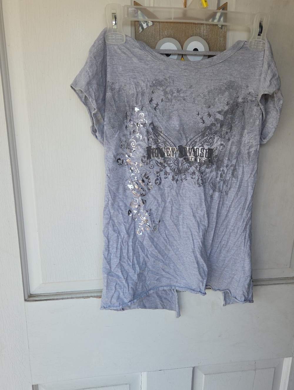 Harley-Davidson Light Gray Short Sleeve Tee with Metallic Detail Y2k Medium